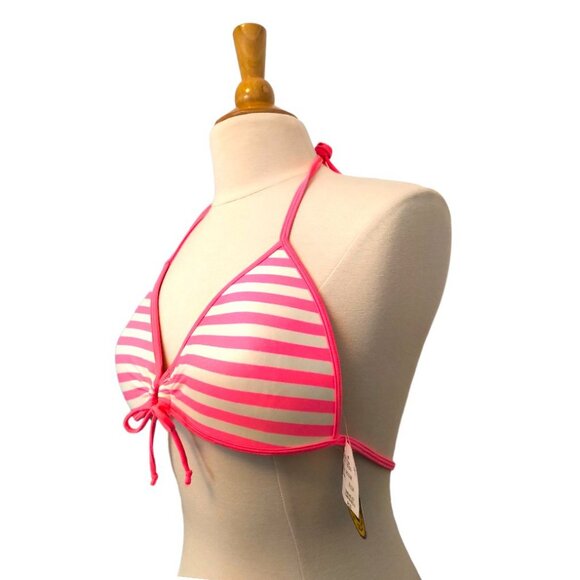 NWT⭐Body Glove Push Up Tie Neck Cleavage builder bikini top Neon Pink Stripes - Picture 6 of 16